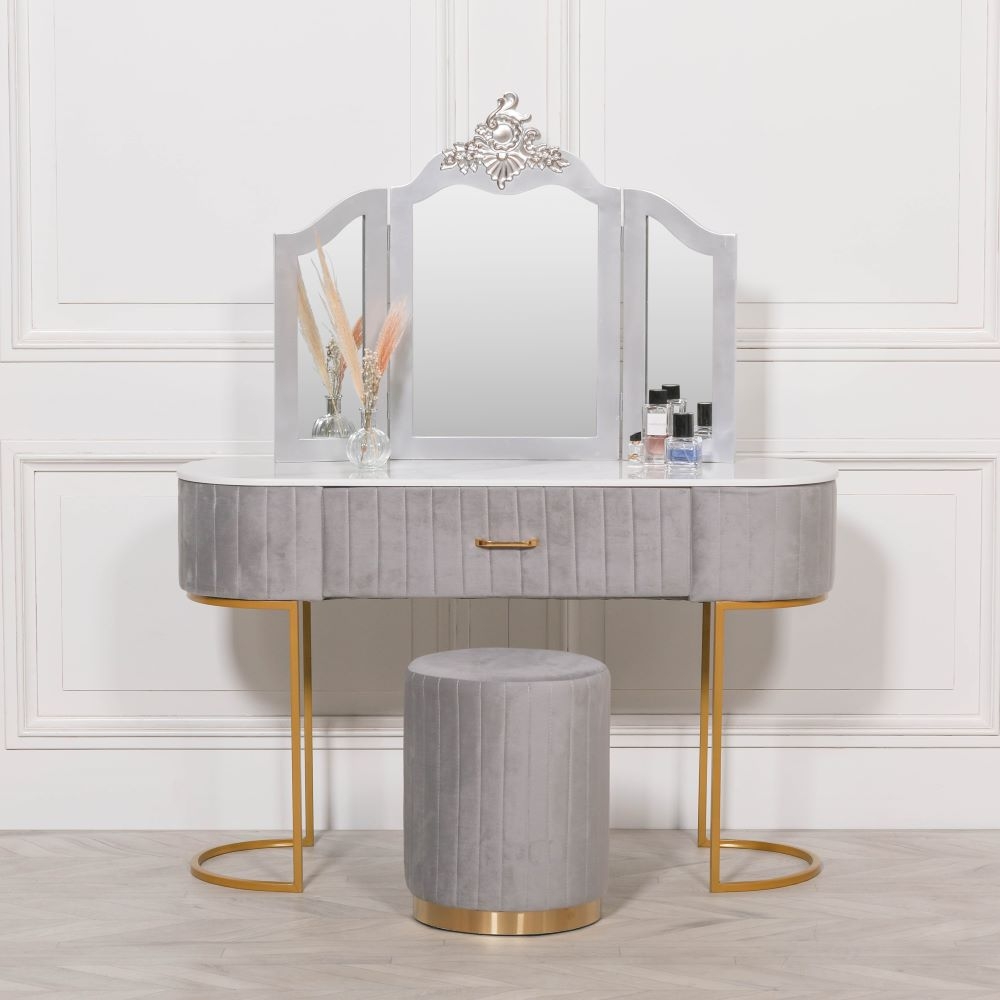 Product photograph of French Antique Silver Vanity Mirror - 86cm X 68cm from Choice Furniture Superstore.